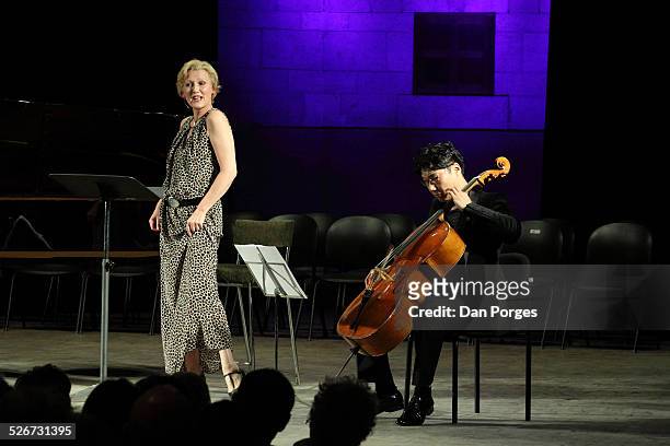 Soprano singer Angela Denoke sings and Tim Park plays the cello in Cabaret Concert in the Seventeenth Jerusalem International Chamber Music Festival...