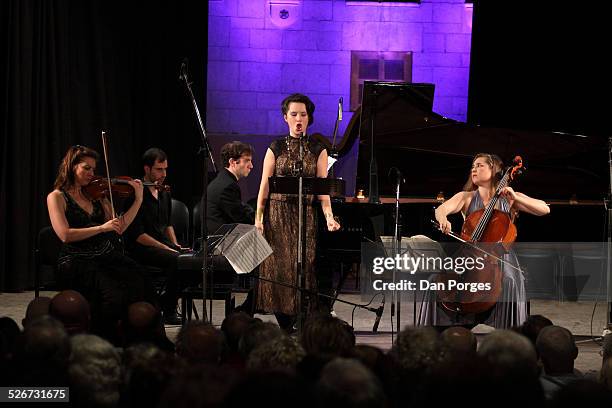 Soprano singer Anna Prohaska singing with pianist Iddo Bar-Shai at the piano, cellist Alisa Weilerstein, cello and violinist Alissa Margulis, violin,...