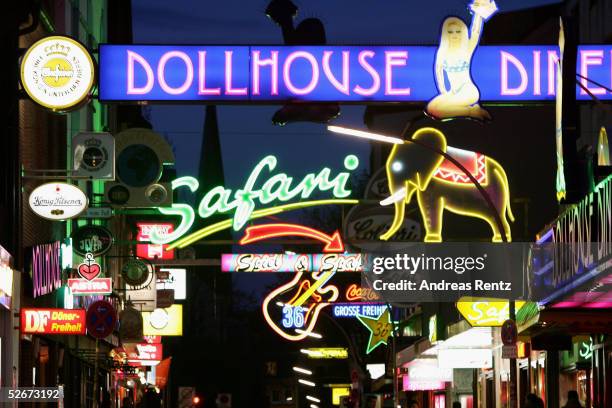 Many clubs and dance bars are see at "Grosse Freiheit" April 20, 2005 near the Reeperbahn in St. Pauli's Red Light district in Hamburg, Germany....