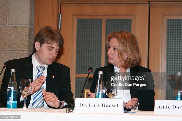 Tzipi Livni, then Foreign Minister and currently Minister of Justice talking to Dr Lars Hensel head of the Israel Office of the Konrad Adenauer...