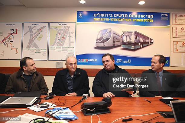 From right to left, Nir Barkat, Mayor of Jerusalem, Yisrael Katz, Minister of Transport, Alex Langer, Head of the Ministry of Transport and Nadav...