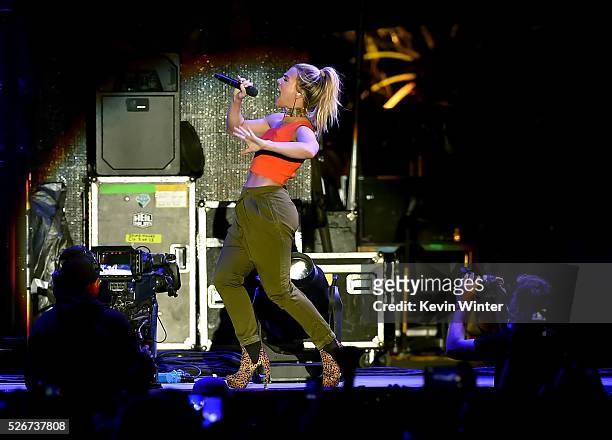 Recording artist Kimberly Perry of The Band Perry performs onstage during 2016 Stagecoach California's Country Music Festival at Empire Polo Club on...