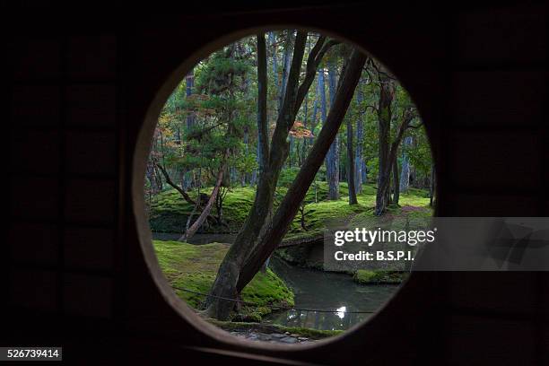 moss garden teahouse at saiho-ji zen temple in kyoto, japan - washitsu stock pictures, royalty-free photos & images