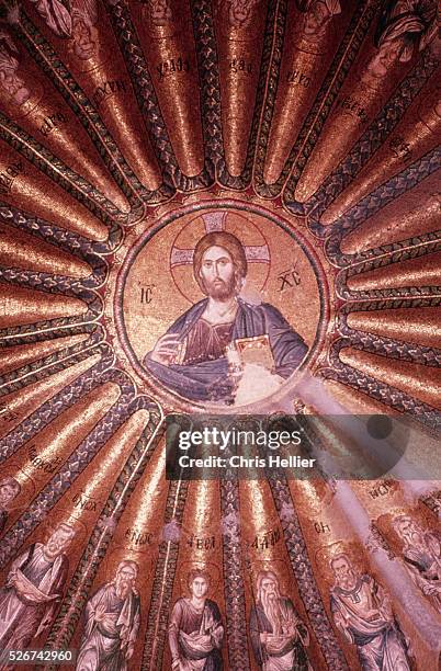 Mosaic of Christ embellishes the southern dome of the inner narthex in the former Church of St. Saviour in Chora, later converted into the Kariye...