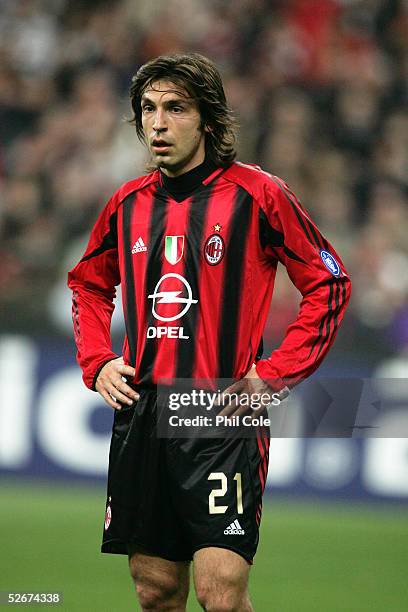 Andrea Pirlo of Milan in action during the Champions League Quarter Final, First leg match between AC Milan and Inter Milan at the San Siro on April...