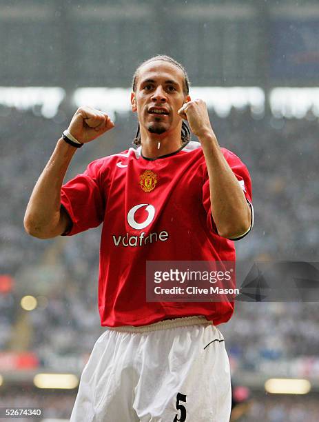 Rio Ferdinand of Manchester United celebrates during the FA Cup Semi-Final match between Manchester United and Newcastle United at the Millennium...