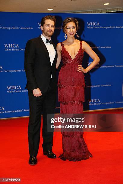 Actor Matthew Morrison and wife Renee Puente arrive for the 102nd White House Correspondents' Association Dinner in Washington, DC, on April 30,...