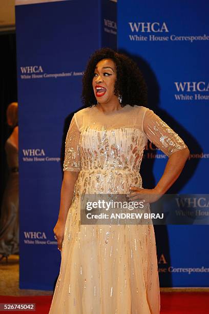 Television producer Shonda Rhimes arrives for the 102nd White House Correspondents' Association Dinner in Washington, DC, on April 30, 2016. / AFP /...