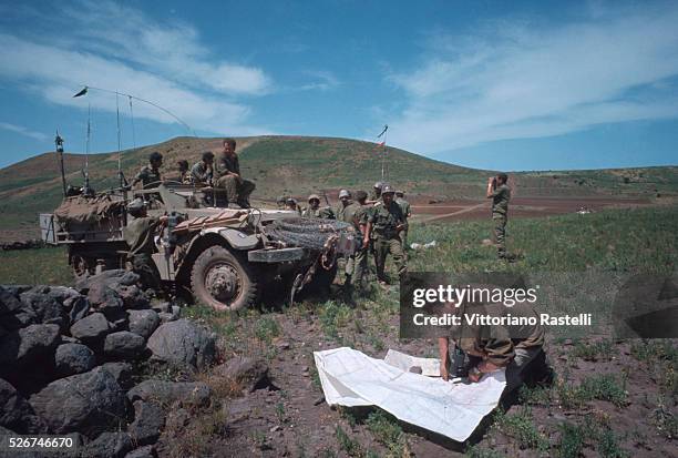 Israeli soldiers stop to study a map in Syria during the Six-Day War.