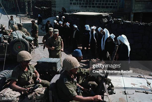Israeli soldiers capture a small town during the Six-Day War. By June 10 when the fighting was halted, Israel controlled the entire Sinai Peninsula...
