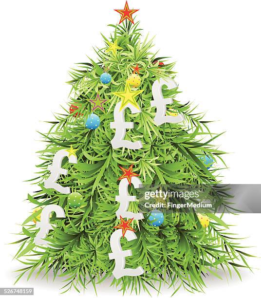 weihnachtsbaum mit pfund - christmas cash stock-grafiken, -clipart, -cartoons und -symbole