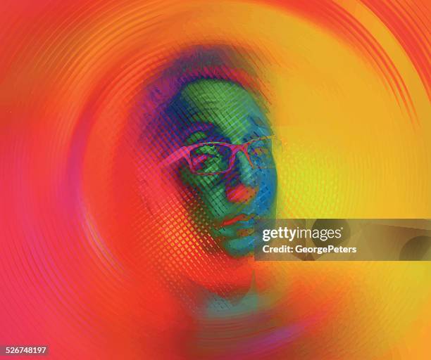 stockillustraties, clipart, cartoons en iconen met technology abstract background and face - portrait blurred background