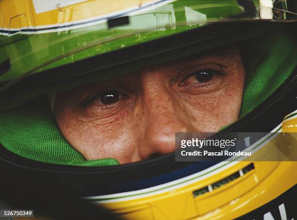 Ayrton Senna of Brazil, driver of the Honda Marlboro McLaren McLaren MP4/6 Honda RA121E V10 during practice for the Mobil 1 German Grand Prix on 27th...