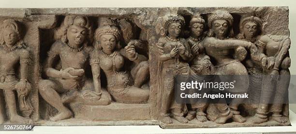 5th century bas-relief from the temple at Deogarh, depicts lovers enjoying a dance performance. | Located in: National Museum of India.