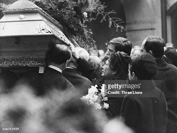 The coffin of Jan Palach, a Czech student who committed suicide by self-immolation, being carried into church for his funeral, Czech Republic,...