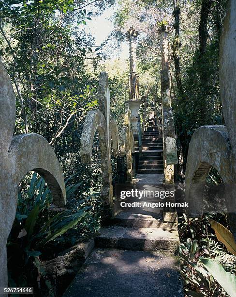 Fleur De Lys Bridge at Las Pozas Surrealist Sculpture Garden, built of reinforced concrete in the 1960s and 1970s by Edward James, in Xilitla, Mexico.