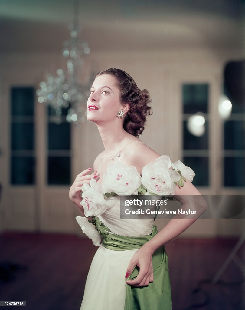Woman Modeling Rose Gown