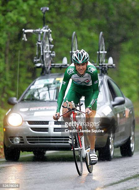 Saul Raisin of the U.S. And riding for Credit Agricole climbs a hill during the Individual Time Trial in stage three of the Tour de Georgia April 21,...