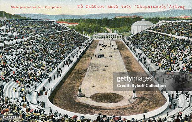 Postcard of the Panathenaic Stadium, venue for the first modern Olympics, Athens, 1896.
