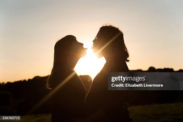 couple standing in front of a sunset - basildon stock pictures, royalty-free photos & images