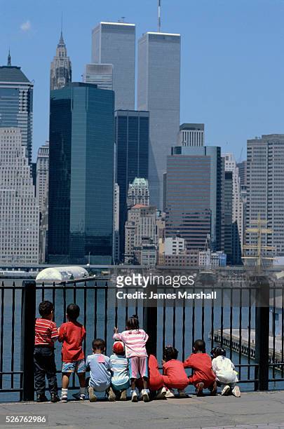 Children Looking at Manhattan Skyline