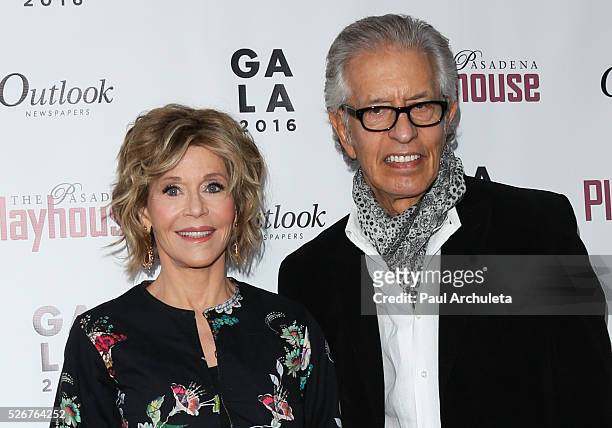 Actress Jane Fonda and Music Producer Richard Perry attend the Pasadena Playhouse Gala at The Pasadena Playhouse on April 30, 2016 in Pasadena,...