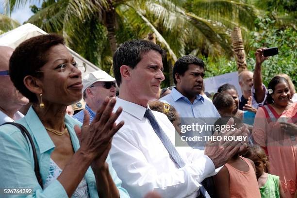 French Prime Minister Manuel Valls and French Overseas Minister George Pau-Langevin visit the Easo touristic area on the island of Lifou in New...