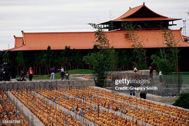 Emperor Qin Shi Huangdi's terra cotta army stands in the Forbidden Gardens, a smaller replica of Beijing's Forbidden City found in Katy, Texas.