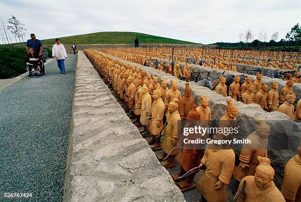 Emperor Qin Shi Huangdi's terra cotta army stands in the Forbidden Gardens, a smaller replica of Beijing's Forbidden City found in Katy, Texas.
