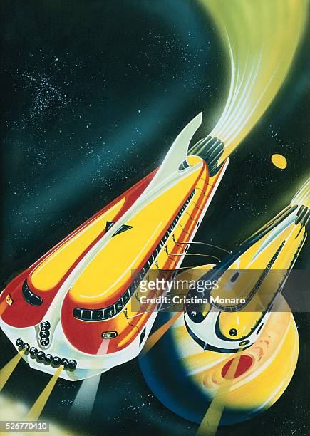 Painting of Two Rocketships by Anton Brzezinski