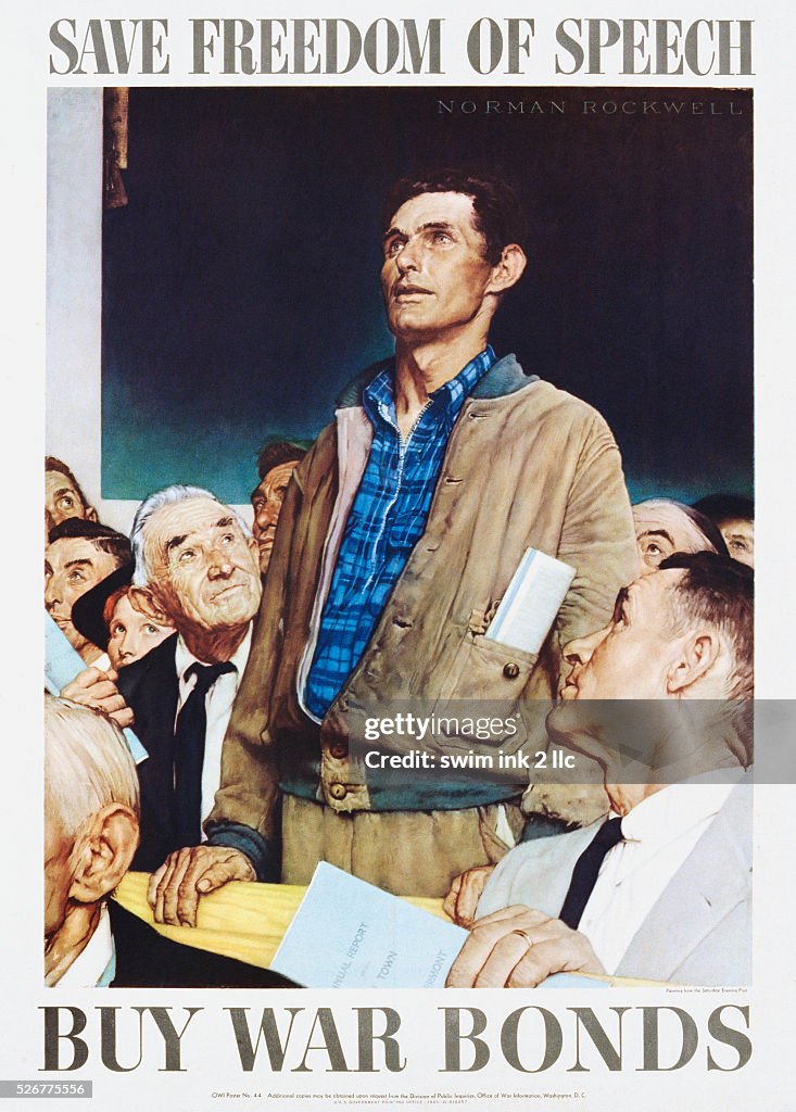 Save Freedom of Speech, Buy War Bonds Poster by Norman Rockwell