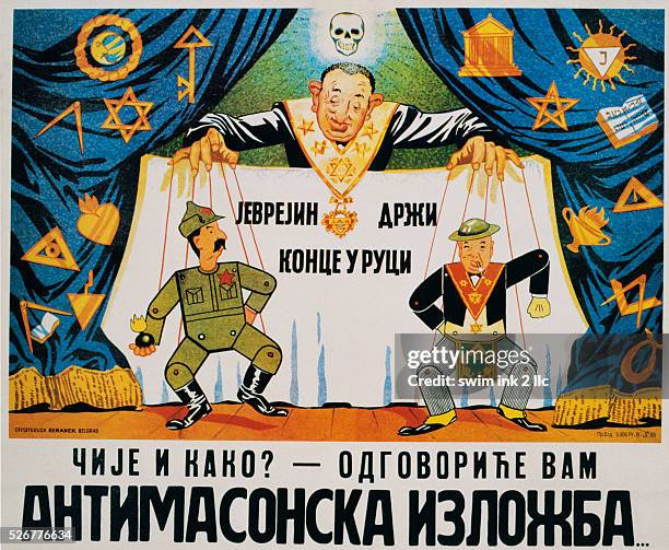 Yugoslavian Anti-Semitic Poster Depicting a Jewish Puppeteer