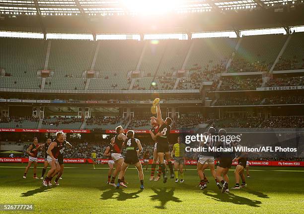 General view during the 2016 AFL Round 06 match between the Carlton Blues and the Essendon Bombers at the Melbourne Cricket Ground, Melbourne on May...