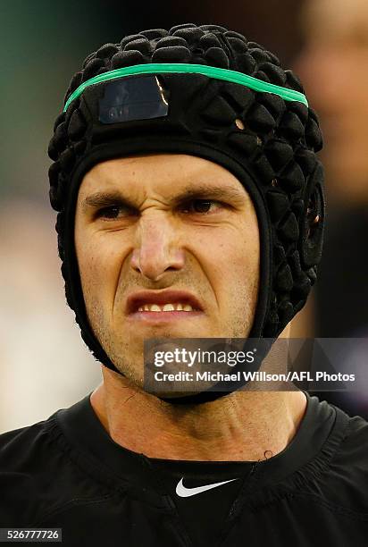 Marc Murphy of the Blues looks on during the 2016 AFL Round 06 match between the Carlton Blues and the Essendon Bombers at the Melbourne Cricket...