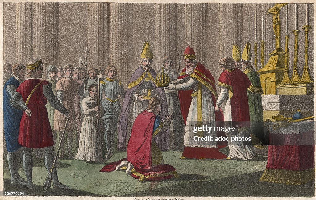 Coloured Engraving Depicting Charlemagne Also Known As Charles The coloured-engraving-depicting-charlemagne-also-known-as-charles-the