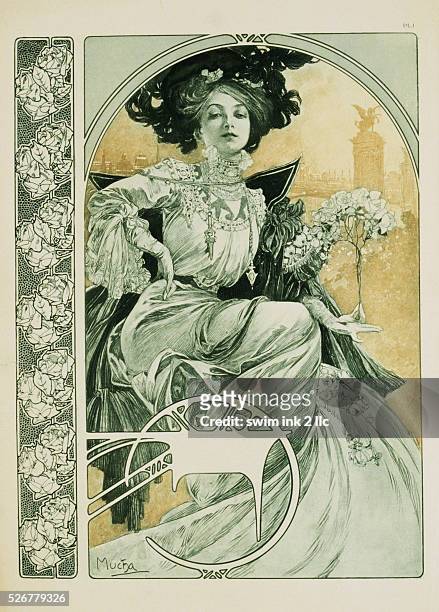Poster of an Elegant Woman in Repose by Alphonse Marie Mucha