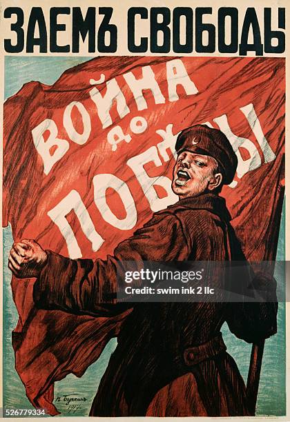 Poster of Russian Soldier with Flag by N. Tyrkurr