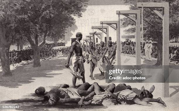 Sacrificed slaves in Dahomey by the King, Behanzin. Ca. 1890.