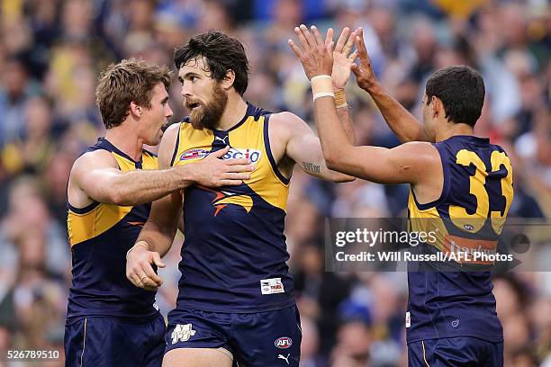Josh Kennedy of the Eagles celebrates after scoring a goal during the round six AFL match between the West Coast Eagles and the Collingwood Magpies...