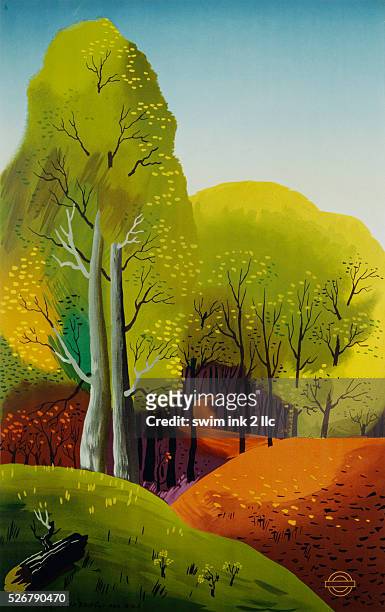 Poster Advertisement for the London Underground with Forest Scene by Edward McKnight Kauffer