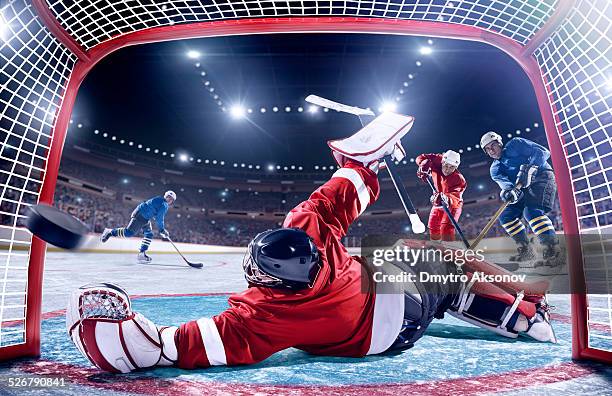 ice hockey player scoring - ijshockeyer stockfoto's en -beelden