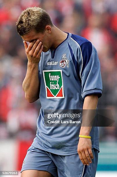 Bundesliga 04/05, Ahlen, 17.04.05; LR Ahlen - 1. FC Koeln; Lukas PODOLSKI/Koeln enttaeuscht