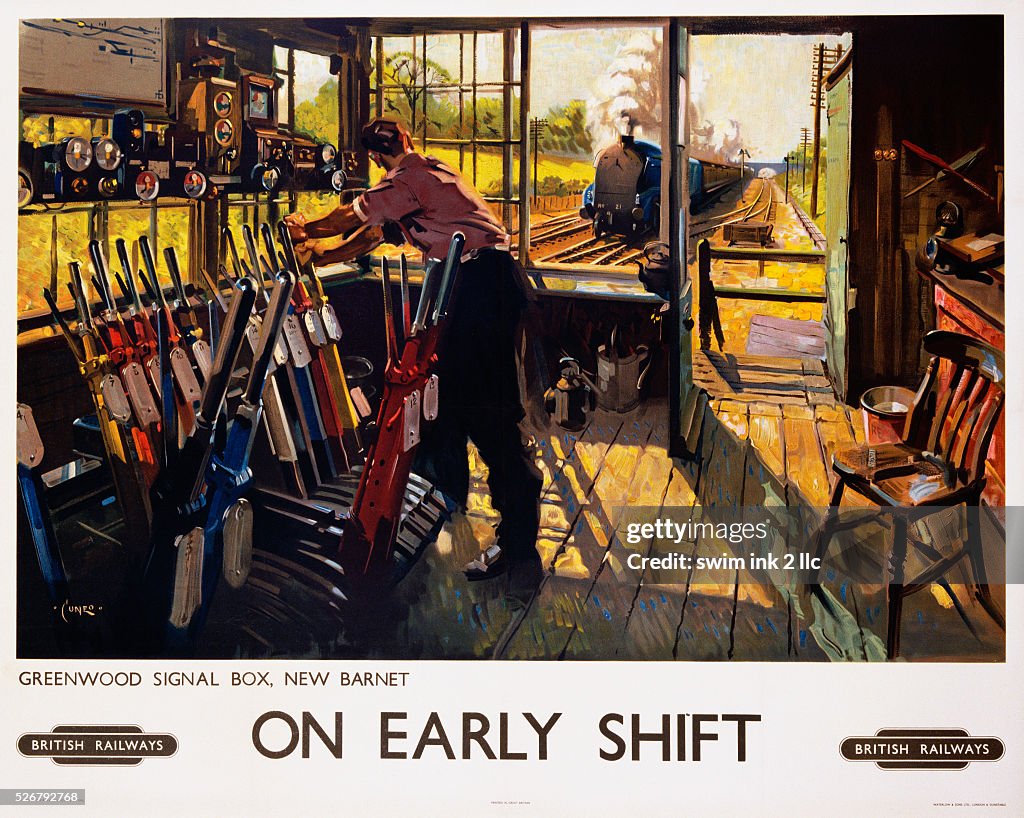 On Early Shift Railroad Advertisement Poster by Terence Tenison Cuneo