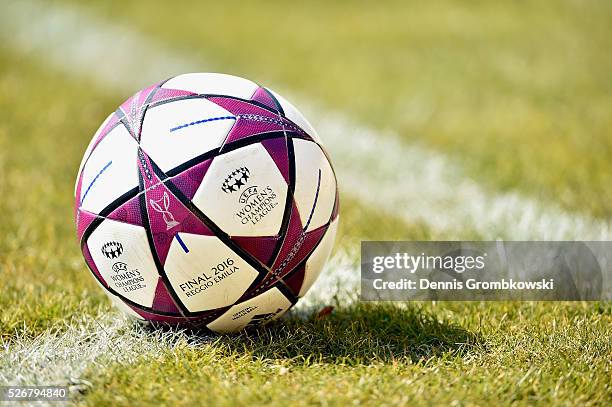 Official play ball is seen during the UEFA Women's Champions League Semi Final second leg match between 1. FFC Frankfurt and VfL Wolfsburg at Stadion...