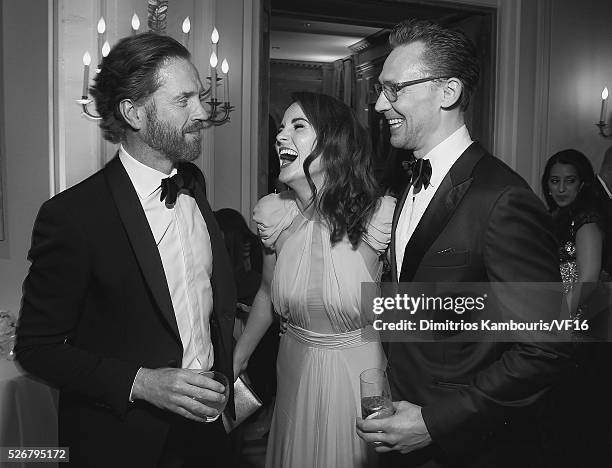 Damian Lewis, Michelle Dockery and Tom Hiddleston attend the Bloomberg & Vanity Fair cocktail reception following the 2015 WHCA Dinner at the...