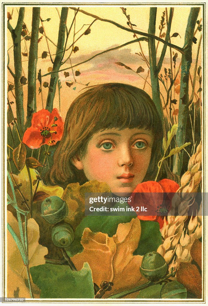 Postcard of a Boy's Face in the Woods