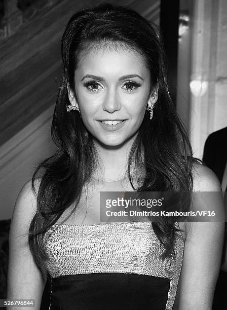 Nina Dobrev attends the Bloomberg & Vanity Fair cocktail reception following the 2015 WHCA Dinner at the residence of the French Ambassador on April...