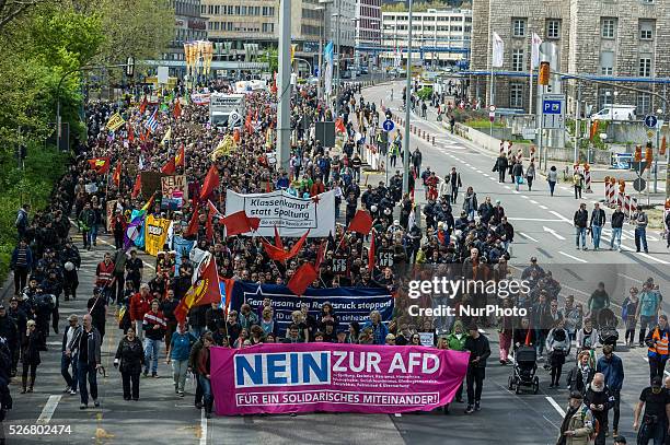 Thousands of demonstrators during a protest against the right-wing conservative Alternative for Germany through the city in Stuttgart, Germany, 30...