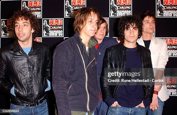 The band the Strokes arrive at the 2002 "New Musical Express" Carling awards. The Strokes won the Carling Best New Act and the Album of the Year...