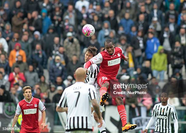 Head shot of Jerry Mbakogu during the Serie A match betweenJuventus FC and Carpi FC at Juventus Stafium on may 1, 2016 in Torino, Italy.